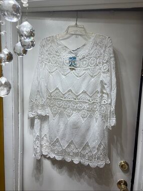 White Lace Crochet Swim Cover-Up Tunic by